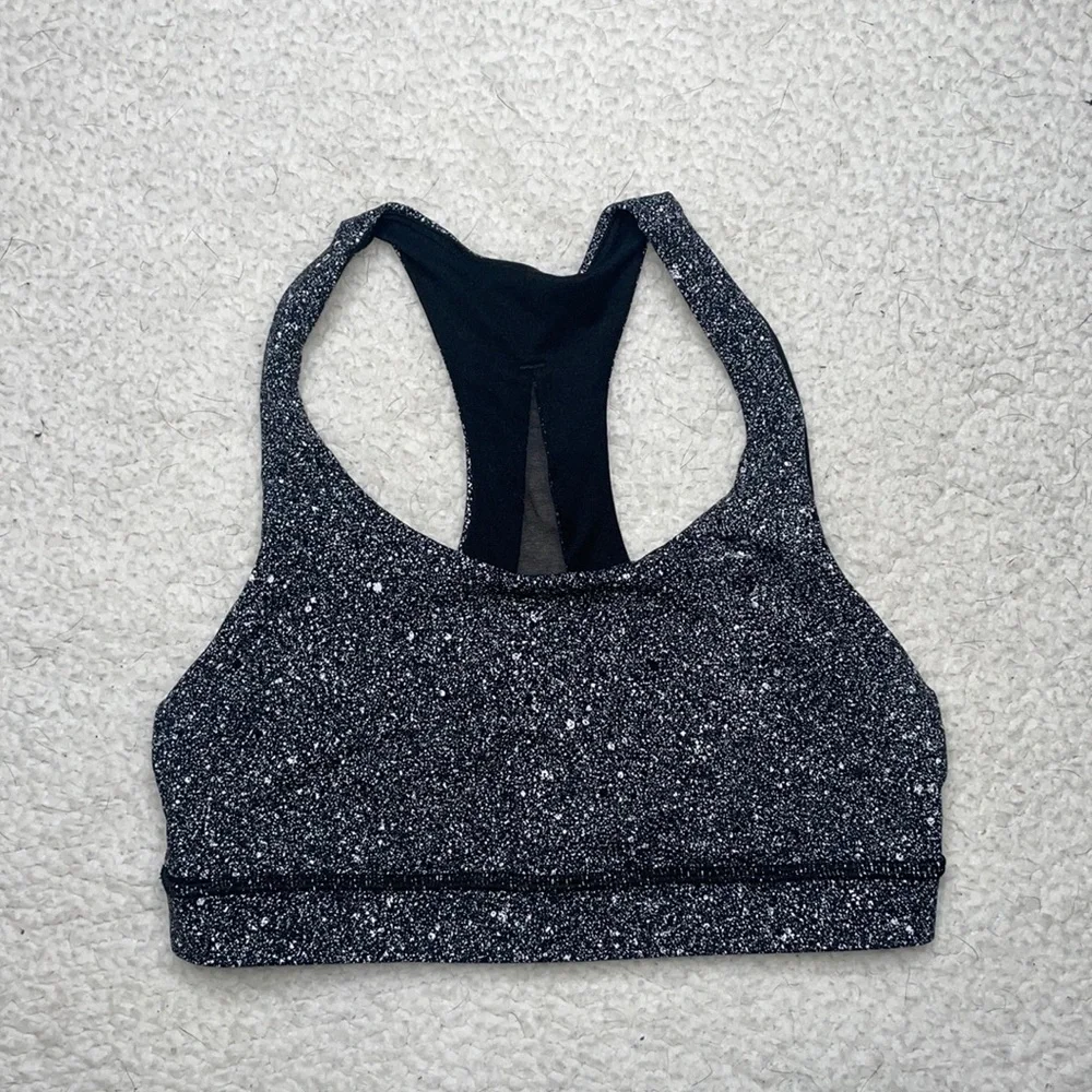 Lululemon Invigorate Bra Luminesce Splatter Mesh Back White Black / Black Size 4